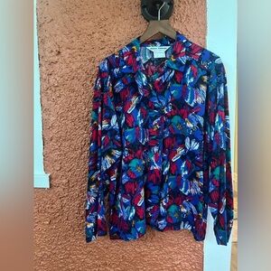 Women’s Vintage Abstract Multi Color Button Up Shirt Size 8 Made in USA
